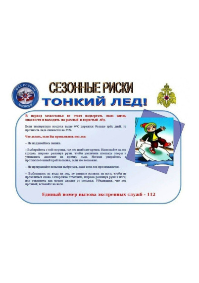 Предупреждения несчастных случаев с детьми в период тонкого льда, в период ледохода и весеннего паводка..
